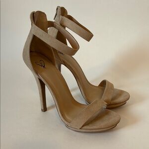 FINAL! NWT! Tan Strappy Stiletto Heels with Ankle Strap Faux Suede